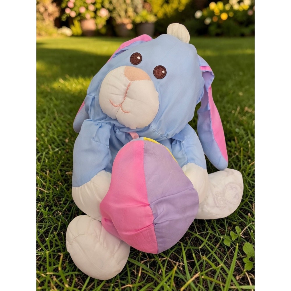 Vintage Fisher Price Puffalump Blue Bunny Rabbit Easter Egg Plush 1988